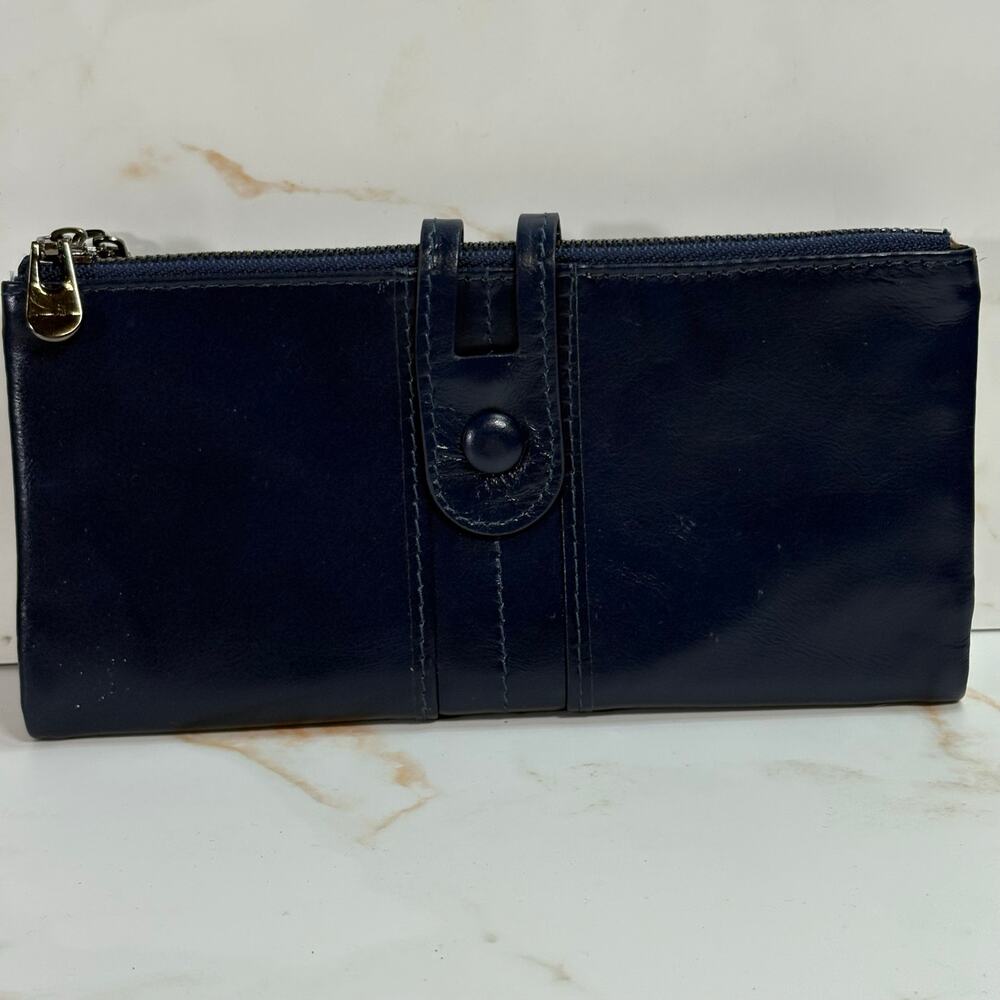 Roulens Blue Leather Wallet Snap Closure Zip‎ Pockets ID Card Holder 7"x4"x1"